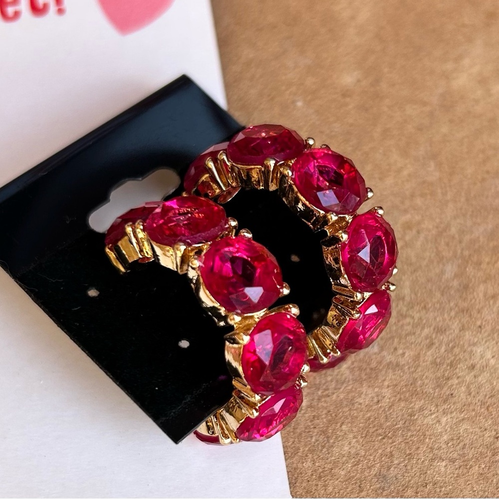 Magenta Pink Elegant Gold and Gemstone Hoop Earrings NWT